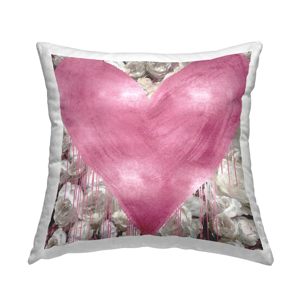 Stupell Industries Street Style Pink Heart Rose Blossom Flowers Throw Pillow, 18" x 18"